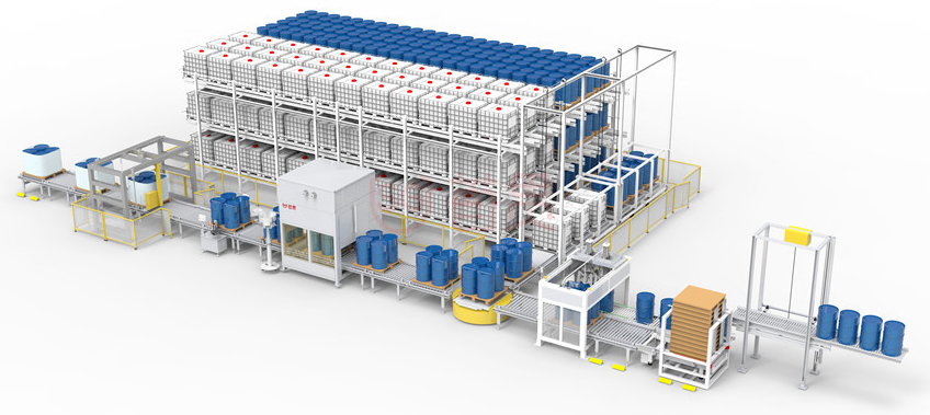 IBC/200L桶库+全自动开灌旋灌装线